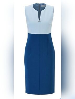 Boss Sleeveless Two-Tone Blue Sheath Dress
